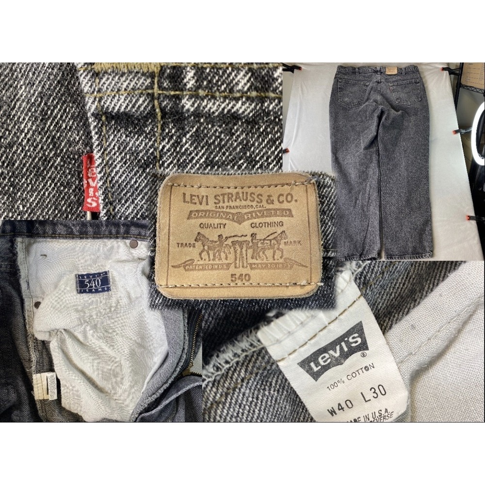 VTG 90s Levis 540 Jeans USA Fit Men 38x30 Gray Faded Black Acid Wash Stone Relax